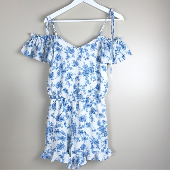 Nordstrom Pants - NWT Blue Floral Romantic Off-Shoulder Romper